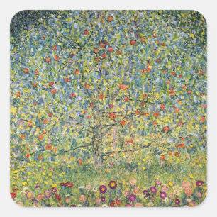 Apfelbaum von Gustav Klimt, Vintage Art Nouveau Quadratischer Aufkleber