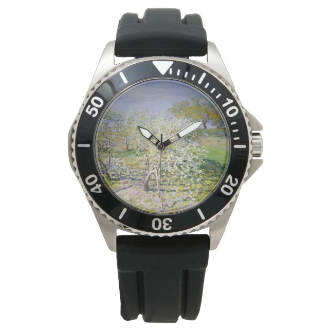 Apfelbäume in Bloom (von Claude Monet) Armbanduhr (Vorderseite)