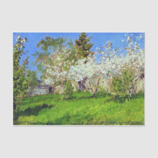 Apfelbäume in Blossom von Isaac Levitan Seidenpapier (Vorderseite)