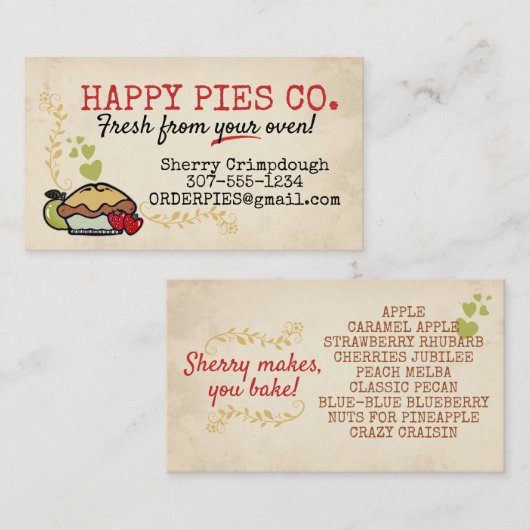 Apfelbeerkuchen Kuchen Kuchen Backwaren Backwaren  Visitenkarte (Vorne/Hinten)