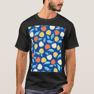 Apfelblätter, blauer Hintergrund, nahtloses Muster T-Shirt