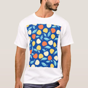 Apfelblätter, blauer Hintergrund, nahtloses Muster T-Shirt