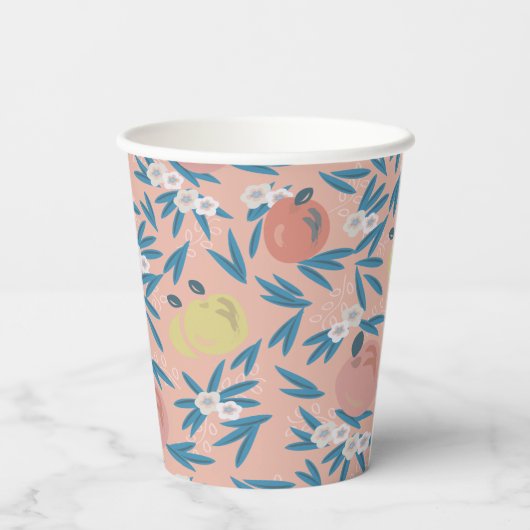 Apfelblau-Muster Korallenrosa Pappbecher (Rückseite)