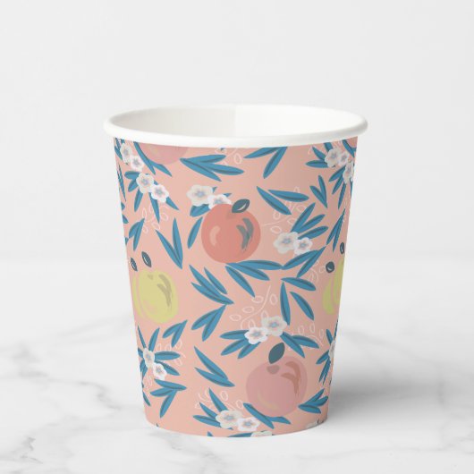 Apfelblau-Muster Korallenrosa Pappbecher (Links)