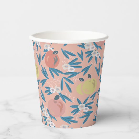 Apfelblau-Muster Korallenrosa Pappbecher (Vorderseite)