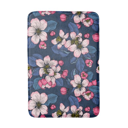 Apfelblüte auf dunkelblau badematte (Vorderseite Vertikal)