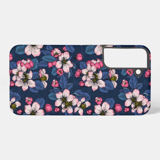 Apfelblüte auf dunkelblau samsung galaxy hülle (Rückseite (Horizontal))
