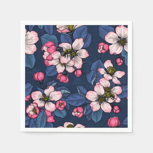 Apfelblüte auf dunkelblau serviette (Vorderseite)