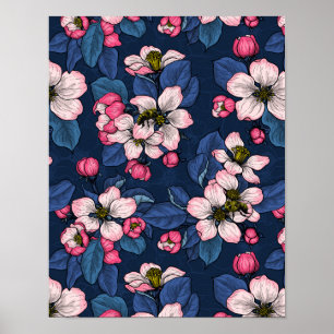Apfelblüte auf dunkelblauem poster