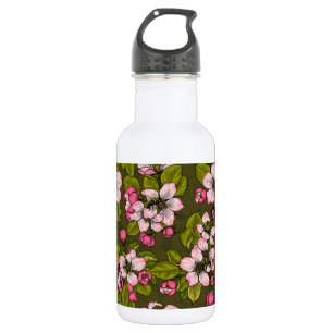 Apfelblüte auf dunkelgrün edelstahlflasche
