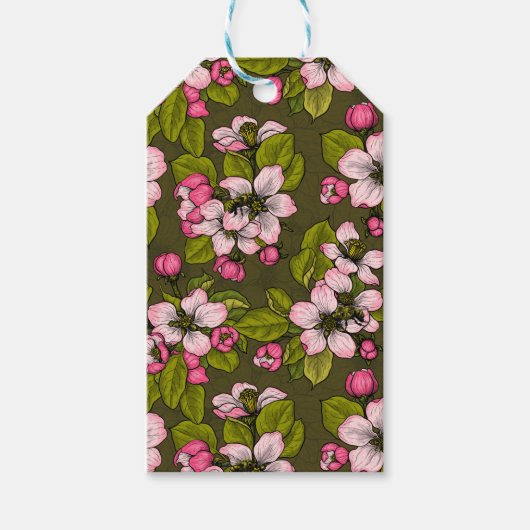 Apfelblüte auf dunkelgrün geschenkanhänger (Vorderseite)