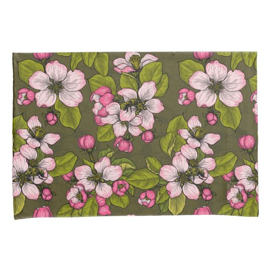 Apfelblüte auf dunkelgrün kissenbezug (Vorderseite-Rechts)