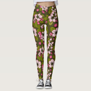 Apfelblüte auf dunkelgrün leggings