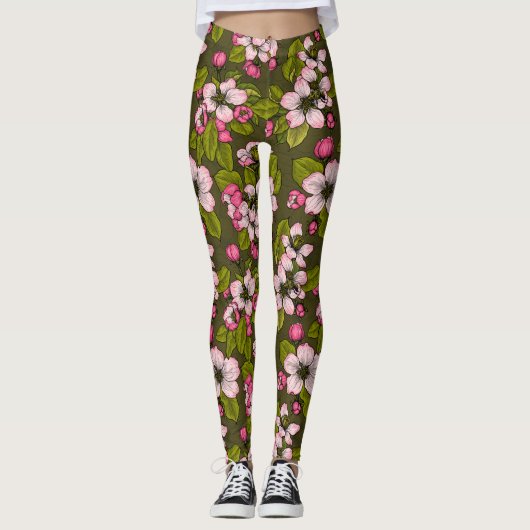 Apfelblüte auf dunkelgrün leggings (Vorderseite)