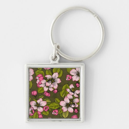 Apfelblüte auf dunkelgrün schlüsselanhänger (Vorne)