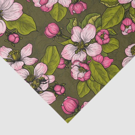 Apfelblüte auf dunkelgrün seidenpapier (Ausschnitt)