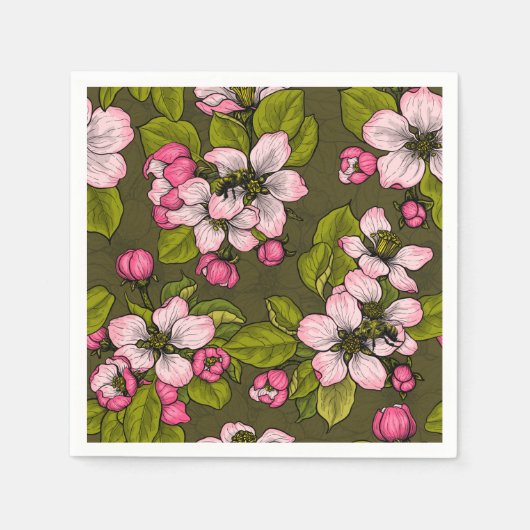 Apfelblüte auf dunkelgrün serviette (Vorderseite)