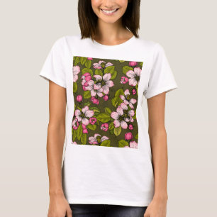 Apfelblüte auf dunkelgrün T-Shirt
