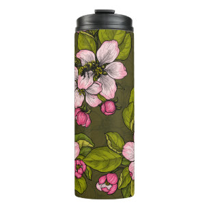 Apfelblüte auf dunkelgrün thermosbecher