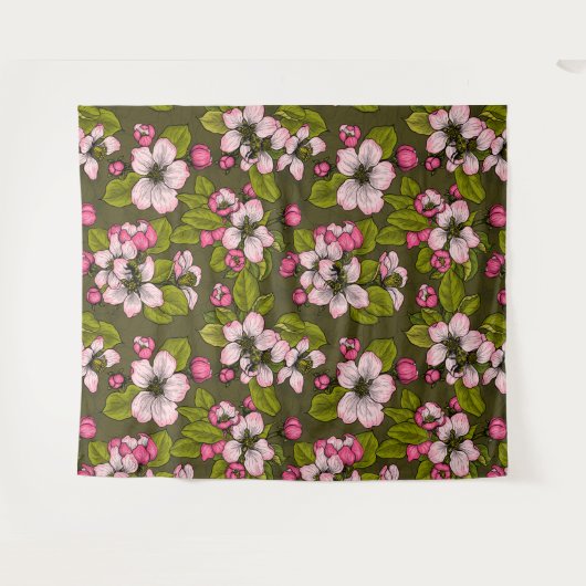 Apfelblüte auf dunkelgrün wandteppich (Vorderseite (Horizontal))