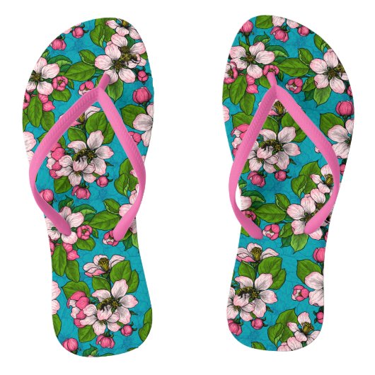 Apfelblüte auf Türkis Badesandalen (Fußbett)