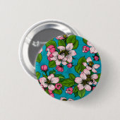 Apfelblüte auf Türkis Button (Vorne & Hinten)