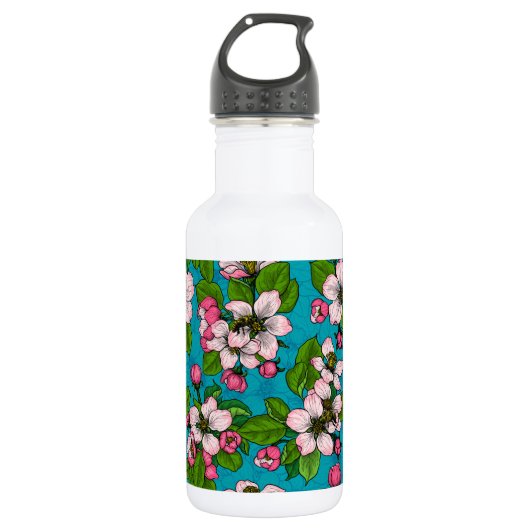 Apfelblüte auf Türkis Edelstahlflasche (Vorderseite)
