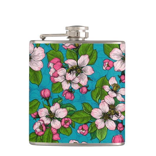 Apfelblüte auf Türkis Flachmann (Vorderseite)