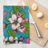 Apfelblüte auf Türkis Geschirrtuch (Viertel Falte)