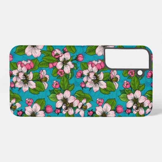 Apfelblüte auf Türkis Samsung Galaxy Hülle (Rückseite (Horizontal))