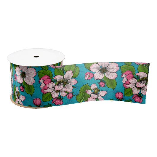 Apfelblüte auf Türkis Satinband (Spule)