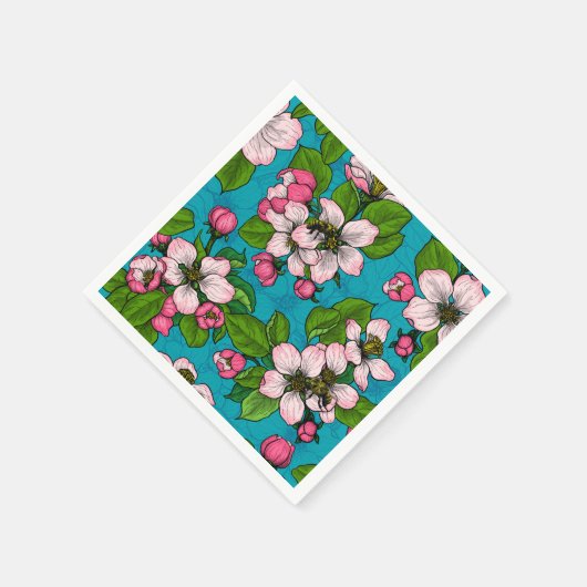 Apfelblüte auf Türkis Serviette (Ecke)