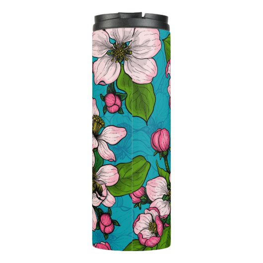 Apfelblüte auf Türkis Thermosbecher (Rückseite)