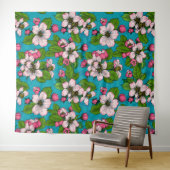Apfelblüte auf Türkis Wandteppich (Beispiel (Horizontal))