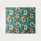 Apfelblüte auf Türkis Wandteppich (Vorderseite (Horizontal))