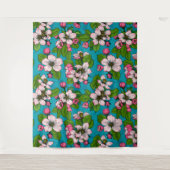 Apfelblüte auf Türkis Wandteppich (Vorderseite)