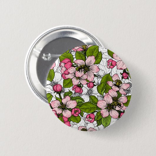 Apfelblüte auf weiß button (Vorne & Hinten)