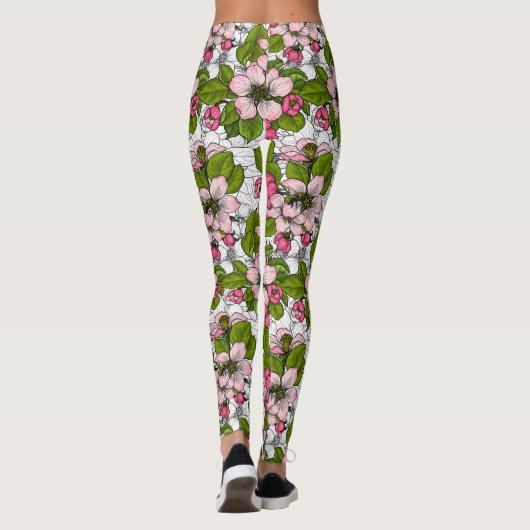 Apfelblüte auf weiß leggings (Rückseite)