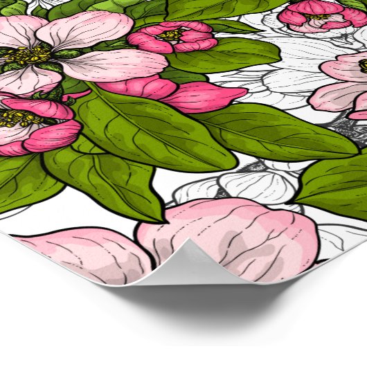 Apfelblüte auf weiß poster (Ecke)