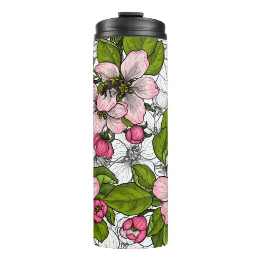 Apfelblüte auf weiß thermosbecher (Vorderseite)