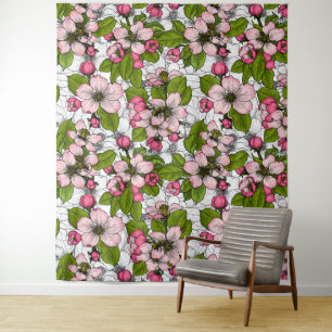 Apfelblüte auf weiß wandteppich