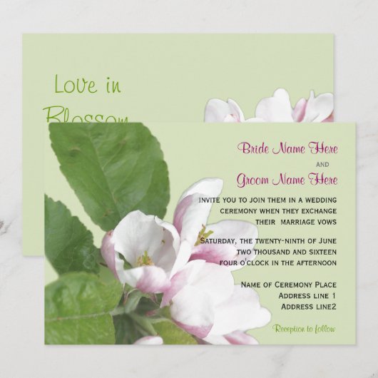 Apfelblüte Einladung zur Hochzeit (Vorne/Hinten)