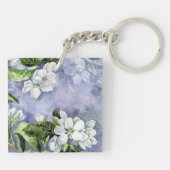 Apfelblüte Rechteck (beidseitig) Schlüsselanhänger (Rückseite)