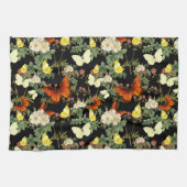 Apfelblüte und Schmetterlinge schwarzer Hintergrun Geschirrtuch (Horizontal)