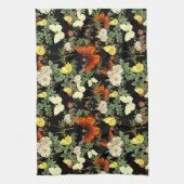 Apfelblüte und Schmetterlinge schwarzer Hintergrun Geschirrtuch (Vertikal)