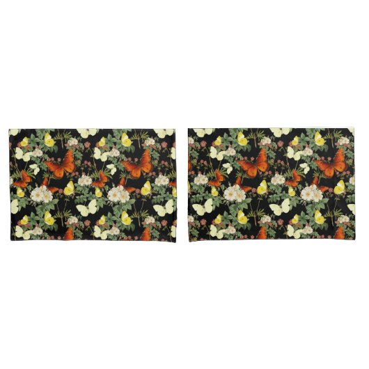 Apfelblüte und Schmetterlinge schwarzer Hintergrun Kissenbezug (Vorderseite-Set)