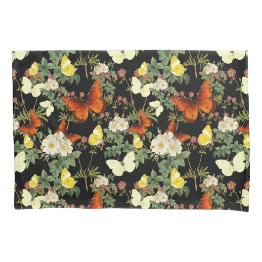 Apfelblüte und Schmetterlinge schwarzer Hintergrun Kissenbezug (Vorderseite-Links)