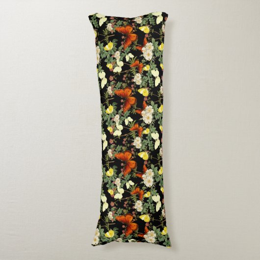 Apfelblüte und Schmetterlinge schwarzer Hintergrun Seitenschläferkissen (Vorderseite Vertikal)