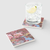 Apfelblüten im Frühling - Rosa und Weiß Zweig Steinuntersetzer (Seitenansicht)