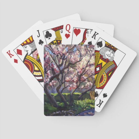 Apfelblüten mit Rot-Lila-Weiß-Grün Spielkarten (Rückseite)